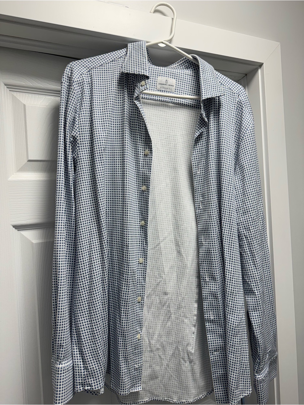 Men's Slim Fit Navy Micro-Check Dress Shirt